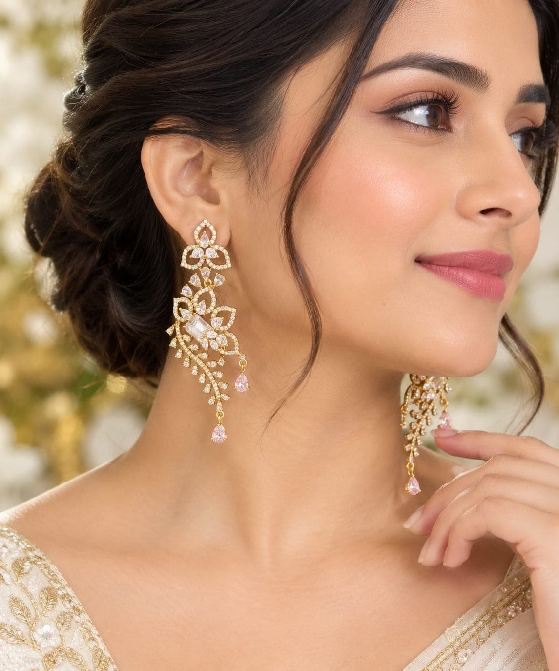 Gold Floral Chandelier Earrings