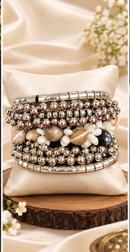 Oxidised Bead Bracelet Stack