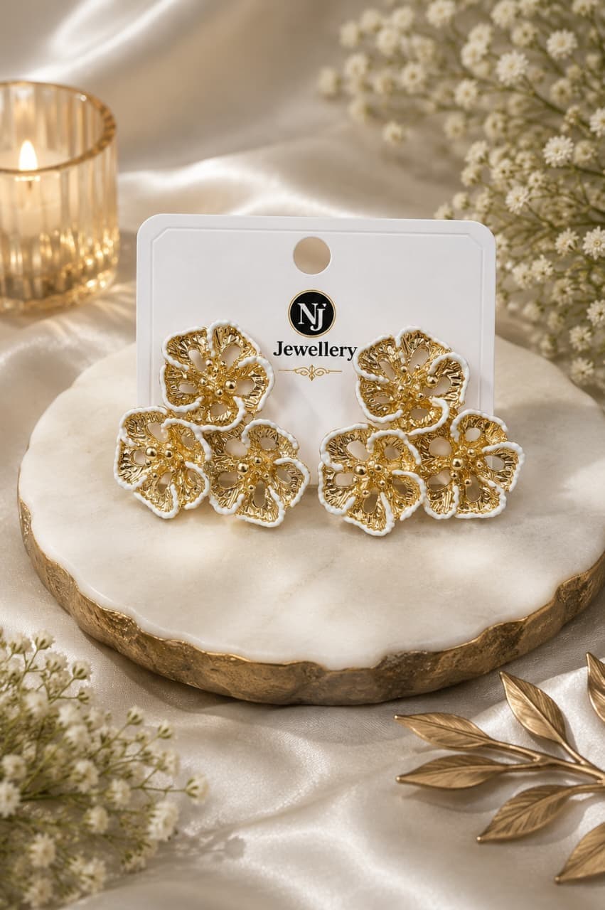 White Edge Filigree Flower Earrings