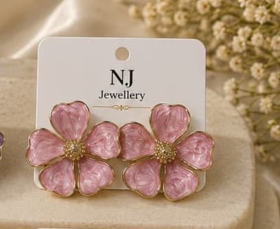 Pink Enamel Flower Studs