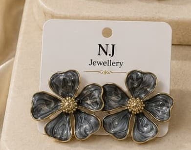 Graphite Enamel Flower Studs