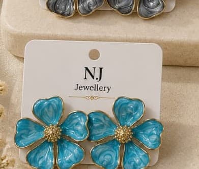 Aqua Enamel Flower Studs