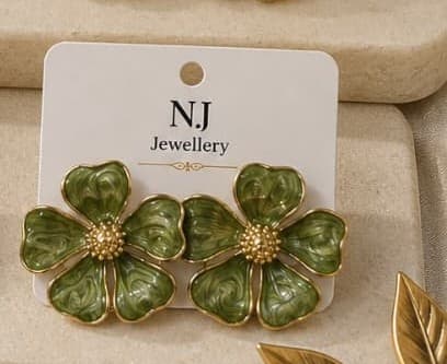 Olive Enamel Flower Studs