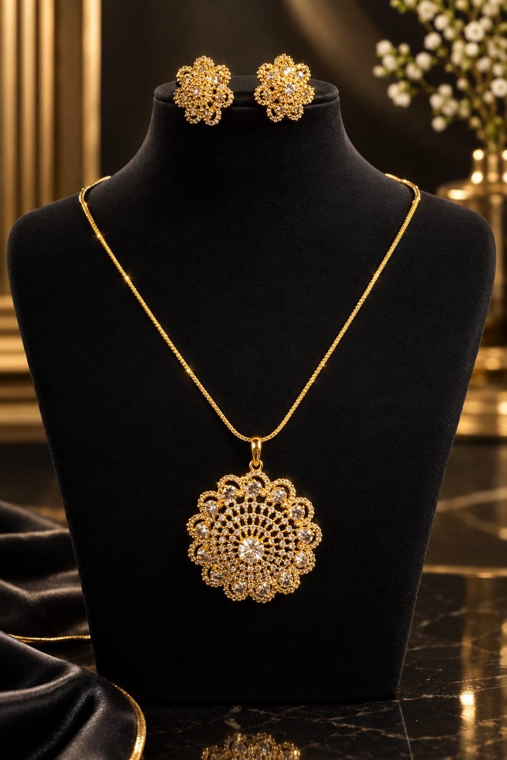 Circular AD Floral Pendant Set