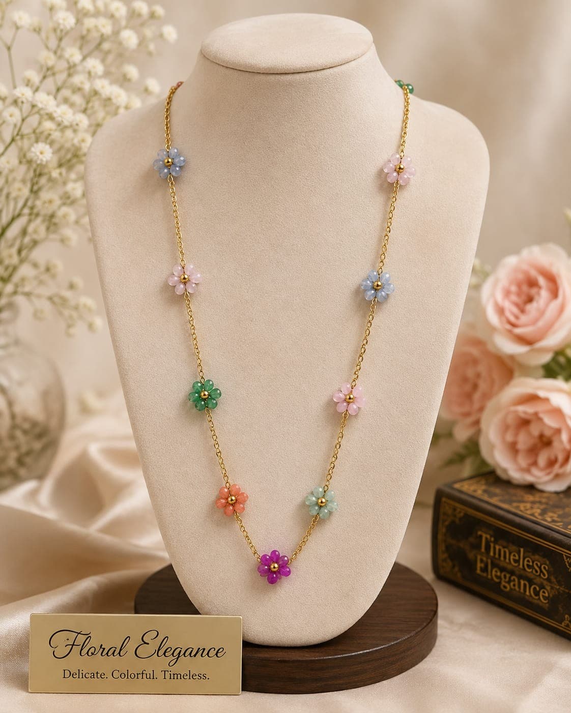 Pastel Daisy Station Necklace