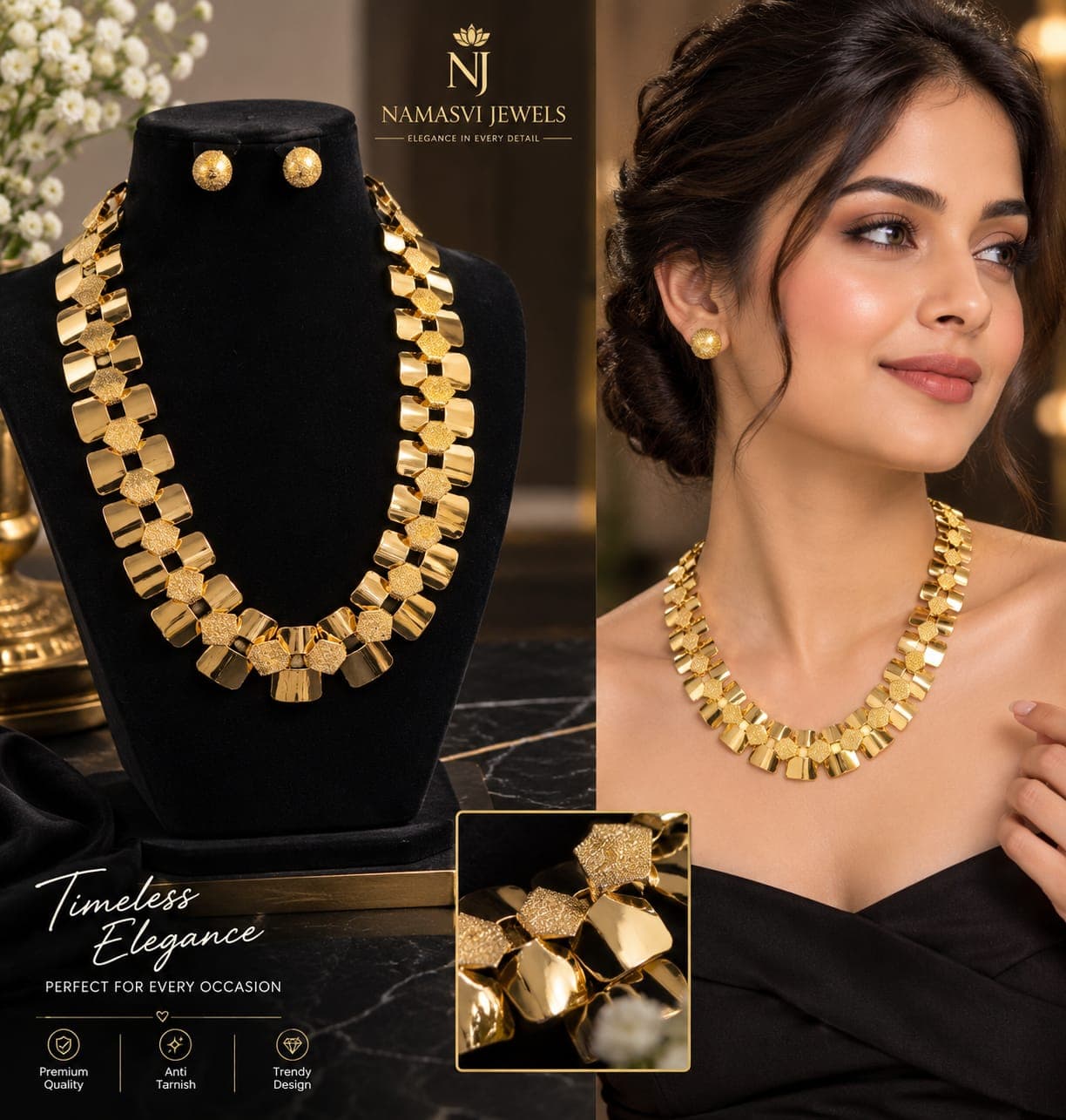 Royal Geometric Gold Necklace Set