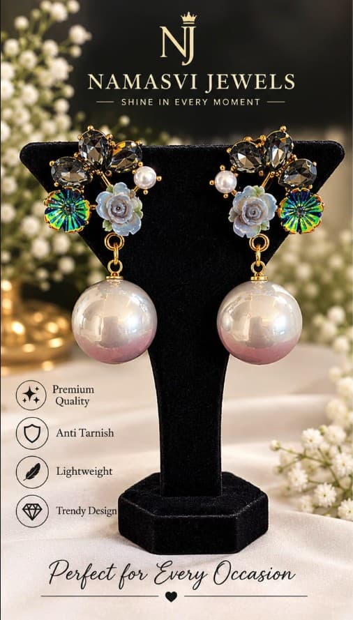 Smoky Crystal Floral Pearl Drops
