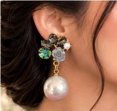 Smoky Crystal Floral Pearl Drops