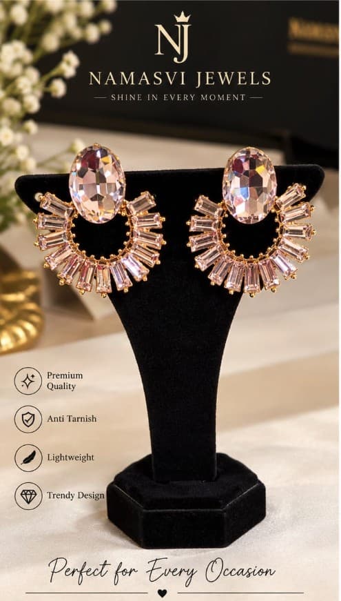 Blush Oval Baguette Halo Earrings