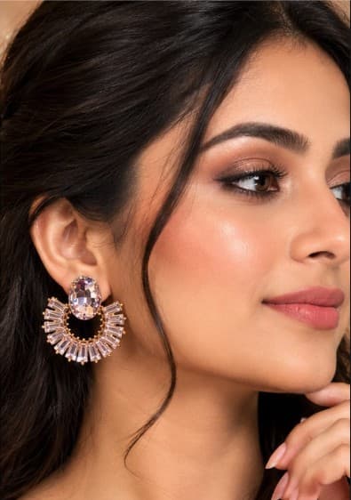 Blush Oval Baguette Halo Earrings