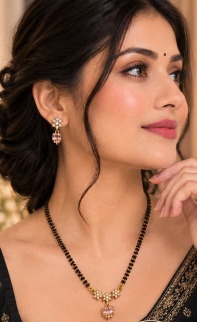 Pink Floral Mangalsutra Set