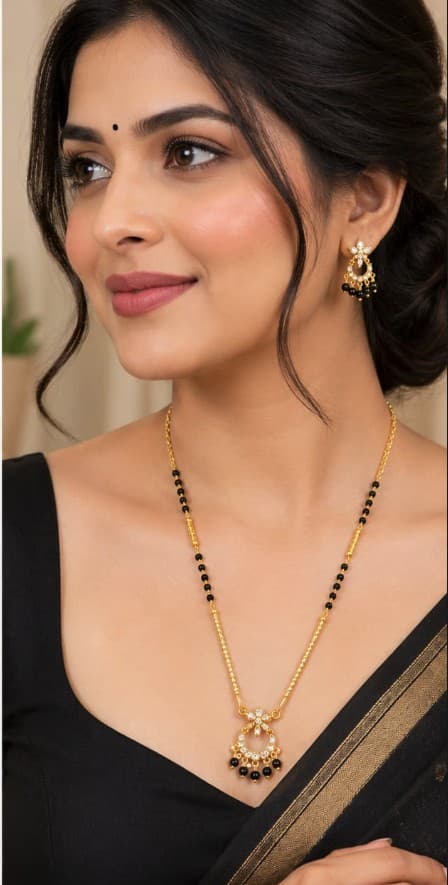 Black Bead Chandbali Mangalsutra Set