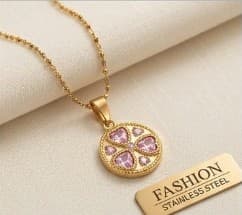 Pink Heart Flower Disc Pendant