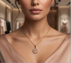 Pink Heart Flower Disc Pendant